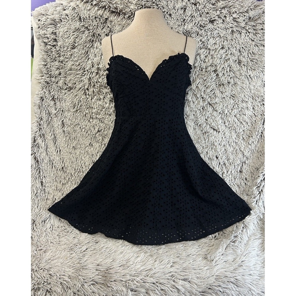 Molly Green Black Eyelet Lace Mini Dress Small Lined‎ Wedding Guest Cocktail